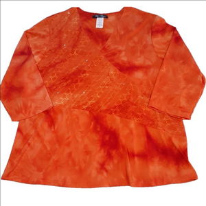 Only Nine V-Neck Orange Blouse 3/4 Sleeve Size 2X